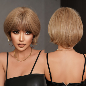 วิกผมบ๊อบสั้นแบบมีเลเยอร์สำหรับผู้หญิง พร้อมหน้าม้า สีน้ำตาลกาแฟเนื้อผ้าลินิน เรียบลื่น สวมใส่ง่าย วิกผมเต็มศีรษะสำหรับฤดูร้อน สวยสง่า - Product Image 1