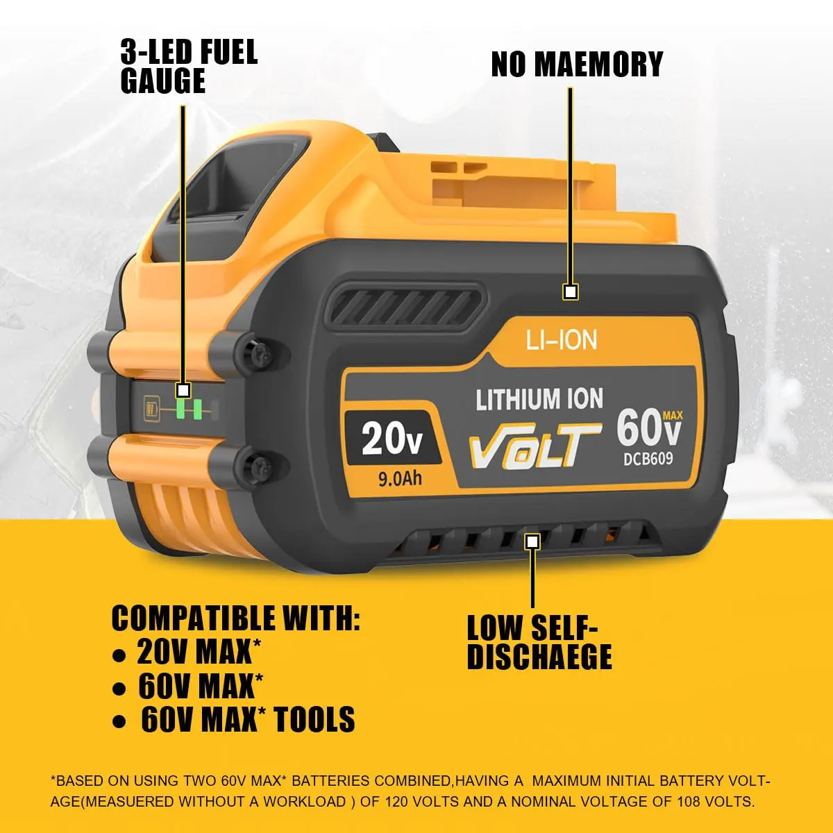 DCB609 20V/60V 9.0Ah Ersatz batterie für Dewalt-Elektro werkzeuge Kompatibel mit DCB606 DCB612 DCB203 DCB204 DCB206 DCB207 DCB209