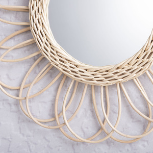 Flower Shape Willow Woven <b>Mirror</b> Colored Lens <b>Hanging</b> Decor <b>Mirror</b> For Living Room Wall Decoration - Product Image 3