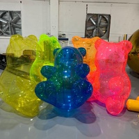 Décoration de fête portable Ours en peluche gonflable PVC Transparent Rose Néon Ours gonflable géant PVC