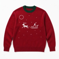 Pull de Noël personnalisable pour homme, style artistique, motif rennes, lune et étoiles en intarsia, col rond, pour fêtes de Noël