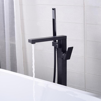 Robinet de baignoire sur pied en laiton noir de luxe, mitigeur de bain autoportant à poignée unique