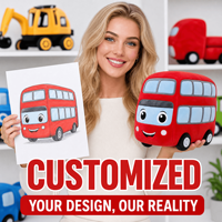 Fabricant de jouets en peluche personnalisés en forme de bus rouge à deux étages, OEM ODM, vente en gros, animaux en peluche doux, mascotte, cadeau, logo Fidelity