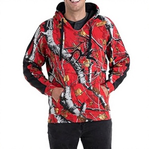 Trendy <b>Red</b> Camo Printed Pullover Hoodie Graphic Streetwear Sweatshirt Contrast Sleeve Casual Hooded Top Wholesale OEM Custom USA - Product Image 6