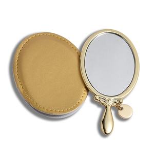 Custom PU Pouch Gold Plated Mini Zinc Alloy Portable Handheld <b>Compact</b> <b>Mirror</b> With Pendant - Product Image 3