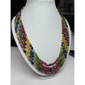Natural Multi Sapphire Faceted Oval <b>Beads</b> <b>Necklace</b> with 5 Strands High Grade 5-10mm Size for Jewelry Making Wholesale - Product Image 3