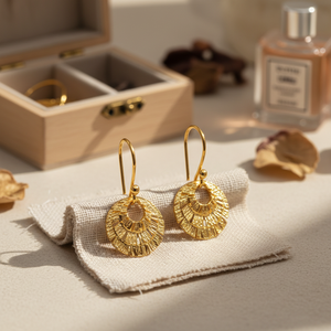 22k Gold Plated Round Design Vintage <b>Earrings</b> <b>Hook</b> Handcrafted Wholesale 925 Sterling Silver Jewelry - Product Image 3