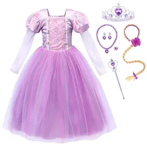 Traje de cosplay de princesa rapunzel, roupa de princesa para meninas, traje de cosplay, aniversário, dia das bruxas, vestido de festa de halloween