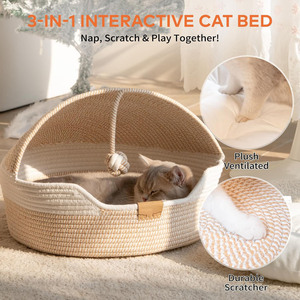 Universelles Ganzjahres-Rattan-Gewebtes Katzenbett Atmungsaktive Kühlende Haustiermatte für Katzen Ganzjährig Komfortables Katzenbett - Product Image 1