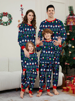 Ensemble pyjama long à manches longues imprimé fleurs contrastées pour parents et enfants, chaussons et masque pour les yeux pour Noël d'hiver
