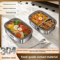 Lonchera Cuadrada de Acero Inoxidable 304 con Tapa, 2 Compartimentos, Apta para Microondas, Hermética, para Guardar en el Refrigerador, para Trabajadores de Oficina