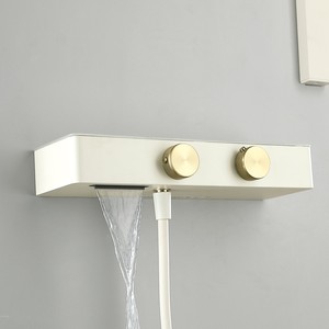 Robinet <span class=keywords><strong>de</strong></span> <span class=keywords><strong>baignoire</strong></span> multifonctionnel blanc crème <span class=keywords><strong>pour</strong></span> appartement, ensemble <span class=keywords><strong>de</strong></span> <span class=keywords><strong>douche</strong></span> mural en laiton avec étagère <span class=keywords><strong>de</strong></span> rangement et douchette à main - Product Image 3