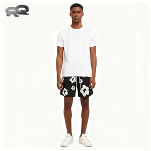 Shorts pour hommes style urbain, 100% coton, tissé à carreaux, en molleton bouclette, à ourlet brut, coupe ample et oversize, patchwork - Product Image 3
