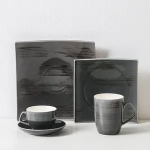 Оптовая продажа с завода PITO HoReCa, 4 предмета, квадратная, хаки, японская тарелка, глазурованная керамическая посуда, столовый набор, фарфор
