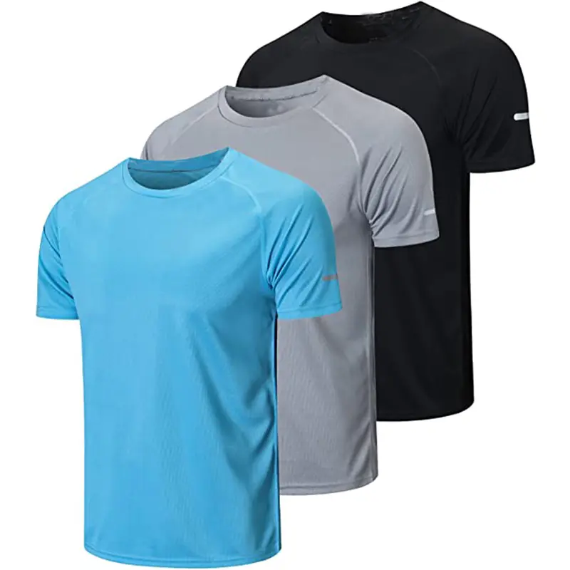 Promosyon boş T Shirt kısa kollu erkek 100% Polyester T Shirt spor spor atletik koşu giyim rahat örme hızlı kuru