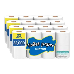 Custom Quilted Soft Strong White Recycled Pulp Papier Toilette Core 2 Ply Toilet Paper Bathroom Tissue Sanitary Paper Rolls