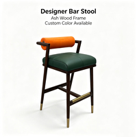 Tabouret de bar de luxe en bois massif avec dossier, chaise de comptoir pour hôtel, villa, maison, cuisine, option de couleur personnalisée