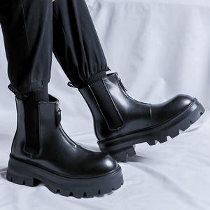 Nouvelles bottes <span class=keywords><strong>Chelsea</strong></span> décontractées pour hommes, à fermeture éclair, noires, à semelle épaisse, augmentant la taille, à enfiler facilement - Product Image 3