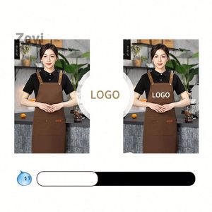ผ้ากันเปื้อนเชฟกันน้ำพิมพ์โลโก้ได้ แขนถอดได้ มีกระเป๋า ปรับขนาดได้ ผ้าแคนวาสอย่างดี สำหรับผู้ชายและผู้หญิง พร้อมกระเป๋า - Product Image 4
