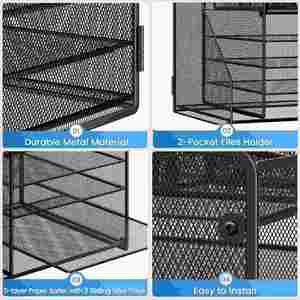 5-Tier Metal Mesh Desk <b>Organizer</b> with 1 <b>File</b> Holder & 7 Flexible Dividers Customized Logo Black for Office & Home - Product Image 6