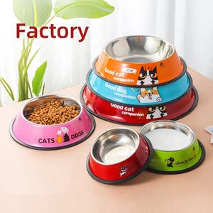 Sıcak toptan 201 paslanmaz çelik köpek havzası için sevimli renkli karikatür baskılı hayvan mama kabı gıda/su en çok satan öğe - Product Image 2