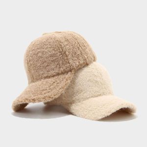 Ins Autumn Winter Girls Baseball Cap Embroidery Casual Thickened Furry Warm Simple Solid Color Plush Baseball <b>Hat</b> - Product Image 3