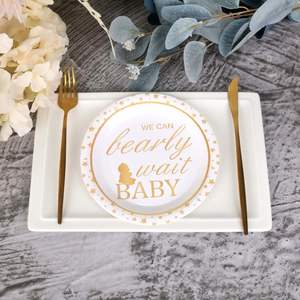 Assiettes en papier jetables dorées et blanches de 9 pouces Hello Sweet Baby, vaisselle élégante pour les décorations de fête de naissance ou d'anniversaire - Product Image 4