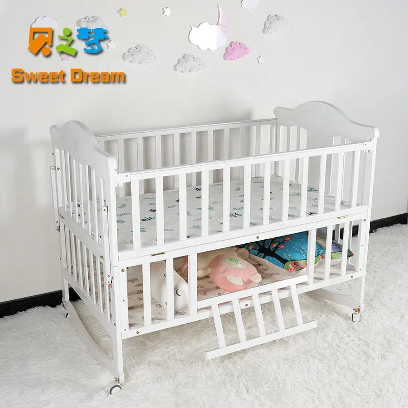 Vente en gros de lits bébé lit bébé pliable blanc réglable en bois lit bébé