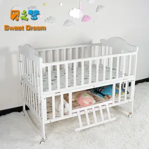 Venta al por mayor cunas de bebé plegable blanco ajustable cuna de madera cuna cama