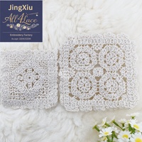 Applique en dentelle florale carrée ajourée au crochet blanche pour robe, sac, vêtement, accessoire de couture DIY, décoration