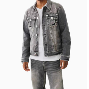 Chaqueta Vaquera Personalizada para Hombre, Talla Grande, Chaqueta Informal <span class=keywords><strong>de</strong></span> Trabajo con Hilo Grueso Blanco, Unisex - Product Image 6