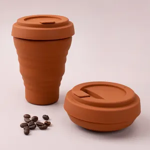 Reusable Portable Coffee Mug Heat Resistant Silicone Collapsible Travel Cup With Lid