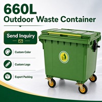 Poubelle mobile en plastique de 800 L avec 4 roues, bac à déchets extérieur robuste pour la gestion des propriétés