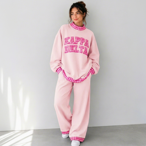 Ensemble de survêtement personnalisé pour femme en molleton mélangé coton/polyester, pull oversize à col montant et pantalon de survêtement large - Product Image 2