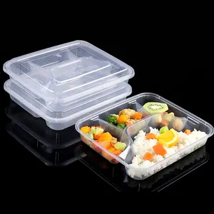 Boîte à emporter, conteneur alimentaire en plastique Pp transparent, emballage de 4 compartiments, 50 pièces