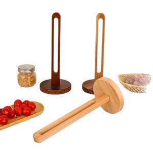 Solid Wood <b>Kitchen</b> <b>Paper</b> Towel Holder Multi Function Upright Roll Stand For Tissue Cling Film Dishcloth Storage - Product Image 4