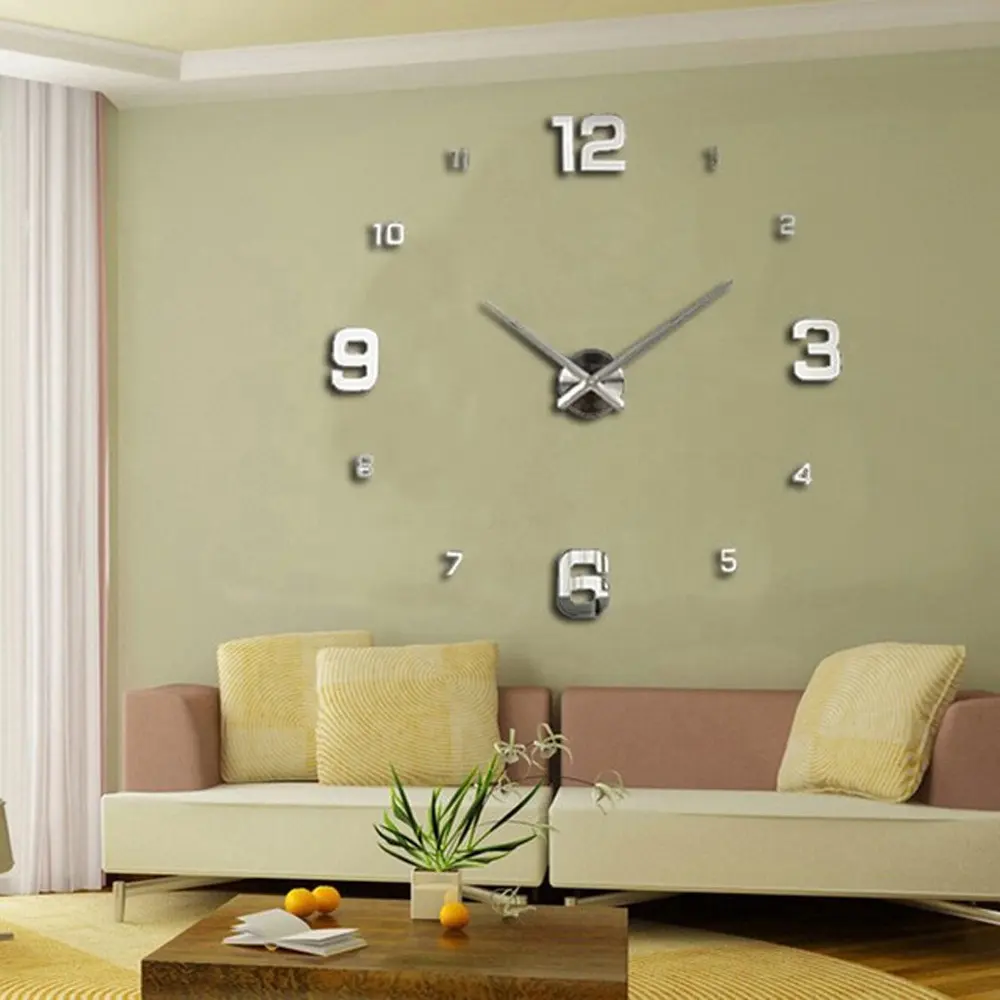 luxury large decorative wall clock sticker 3d silver diy watch wall clock