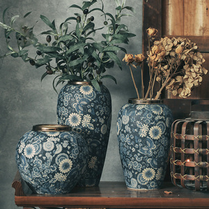 Vaso di porcellana in ceramica a bocca dorata <span class=keywords><strong>bianco</strong></span> <span class=keywords><strong>bianco</strong></span> blu stile cinese Vintage controsoffitto porta fiori Jingdezhen - Product Image 2