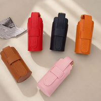 Étui cylindrique en cuir PU pour rouge à lèvres, porte-clés tendance, mini pochette cosmétique, logo laser, support portable pour baume à lèvres, idéal pour les voyages et les cadeaux