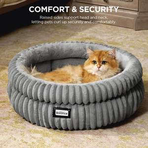 BALANCE Cama para gatos de piel sintética de felpa súper suave, cama redonda lavable para interiores para gatitos y cachorros con fondo antideslizante - Product Image 2