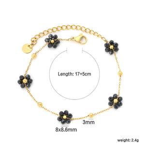 Pulsera de Acero Inoxidable de Alta Calidad, Chapada en Oro de 18K PVD, Moderna, con Esmalte Negro en Forma de Flor, Regalos, Pulsera de Flores para Venta al por Mayor - Product Image 2