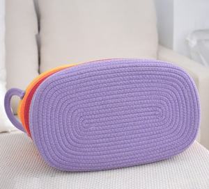 Panier de rangement en corde de coton tissée multicolore rectangulaire moderne en gros, poignées écologiques, panier à linge pour la crèche, jouets, couvertures - Product Image 4