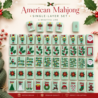 Jeu de Mahjong Américain Vert Menthe à Couche Unique, Motif Embossé Noël Père Noël Casse-Noisette, Tuiles de Mahjong pour Fêtes de Fin d'Année
