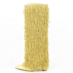 Big Size 45 Women's Winter Tassel Knee High Boots Suede Fringes Upper Chunky Heel Shoes Wide Fit <b>Long</b> Booties Custom - Product Image 4