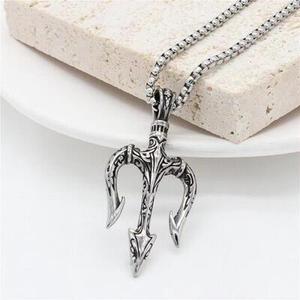 Collana da uomo in acciaio inox impermeabile Anti-appannamento Punk Trishul nettune tridente placcato oro alla moda creazione di gioielli - Product Image 3