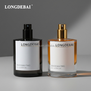 Wholesale <b>Empty</b> Cylinder Perfume <b>Spray</b> <b>Bottle</b> Clear Crimp Round 30ml 50ml 100ml Glass Perfume <b>Bottle</b> with Ribbed Gold Black Cap - Product Image 2