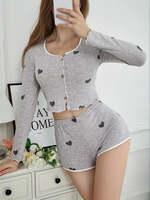 Pyjama décontracté pour femme, respirant, à manches longues et short, taille élastique, collection Printemps-Été-Automne 2026