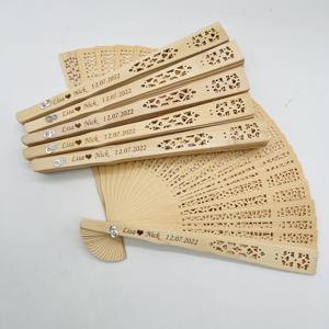 <span class=keywords><strong>Abanico</strong></span> de Mano de <span class=keywords><strong>Madera</strong></span> Tallada con Logotipo Grabado con Láser para Novios, Recuerdo de Boda - Product Image 6