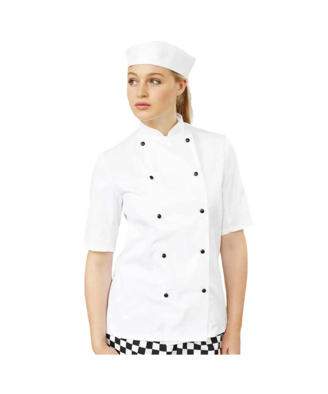 JP-RU-K2 professional modern white Lightweight Short Sleeve Chefs Jacket for women