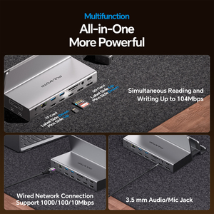Docking Station con Display triplo PULWTOP con doppio supporto con 100W PD, <span class=keywords><strong>3</strong></span> <span class=keywords><strong>HDMI</strong></span> + 2 DP 4K, 2 USB-C PD, Ethernet (Driver richiesto) - Product Image 6